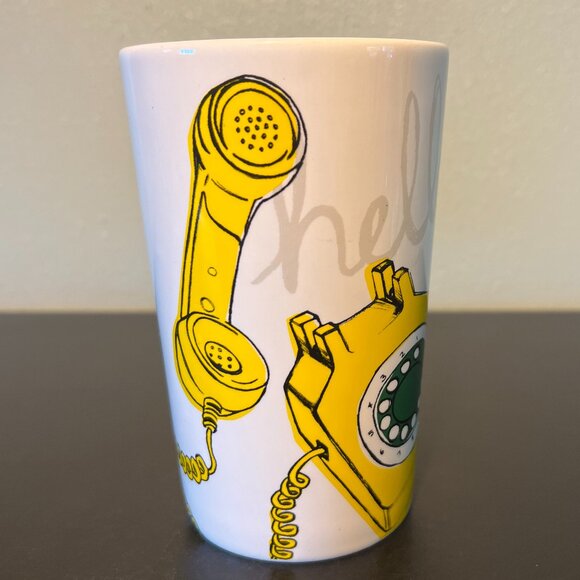 STARBUCKS Hello! Retro Rotary Dial Up Yellow Phone w/ Curly Cord Tall Mug 2015 - Picture 2 of 11